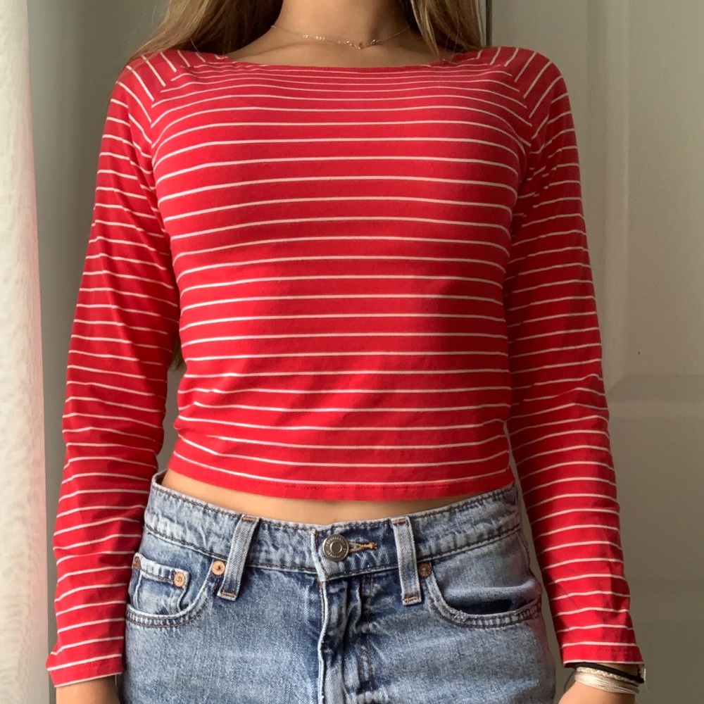 Striped Long Sleeve Crop Top